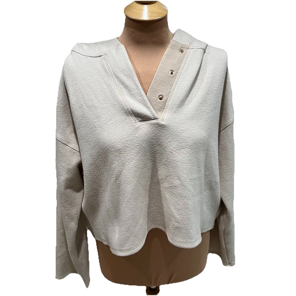 Splendid Collection Ivory Tan‎ Crop Pullover Hoodie Cozy Soft
